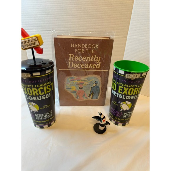Beetlejuice 2 NEW Recently Deceased Handbook Popcorn Bucket And 2 Cups (T3) - Picture 1 of 16